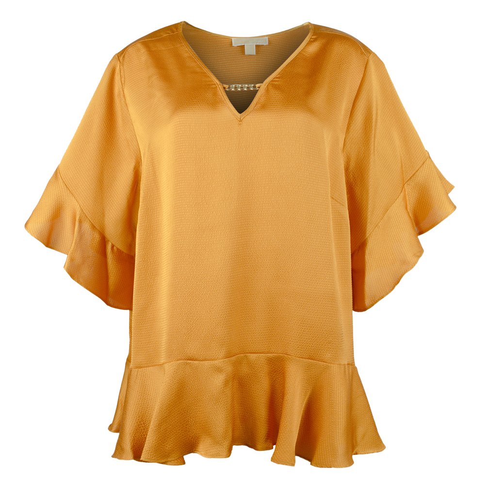 NWT Michael Kors Women's Plus Flutter Chain Neck Top Blouse 0X $110